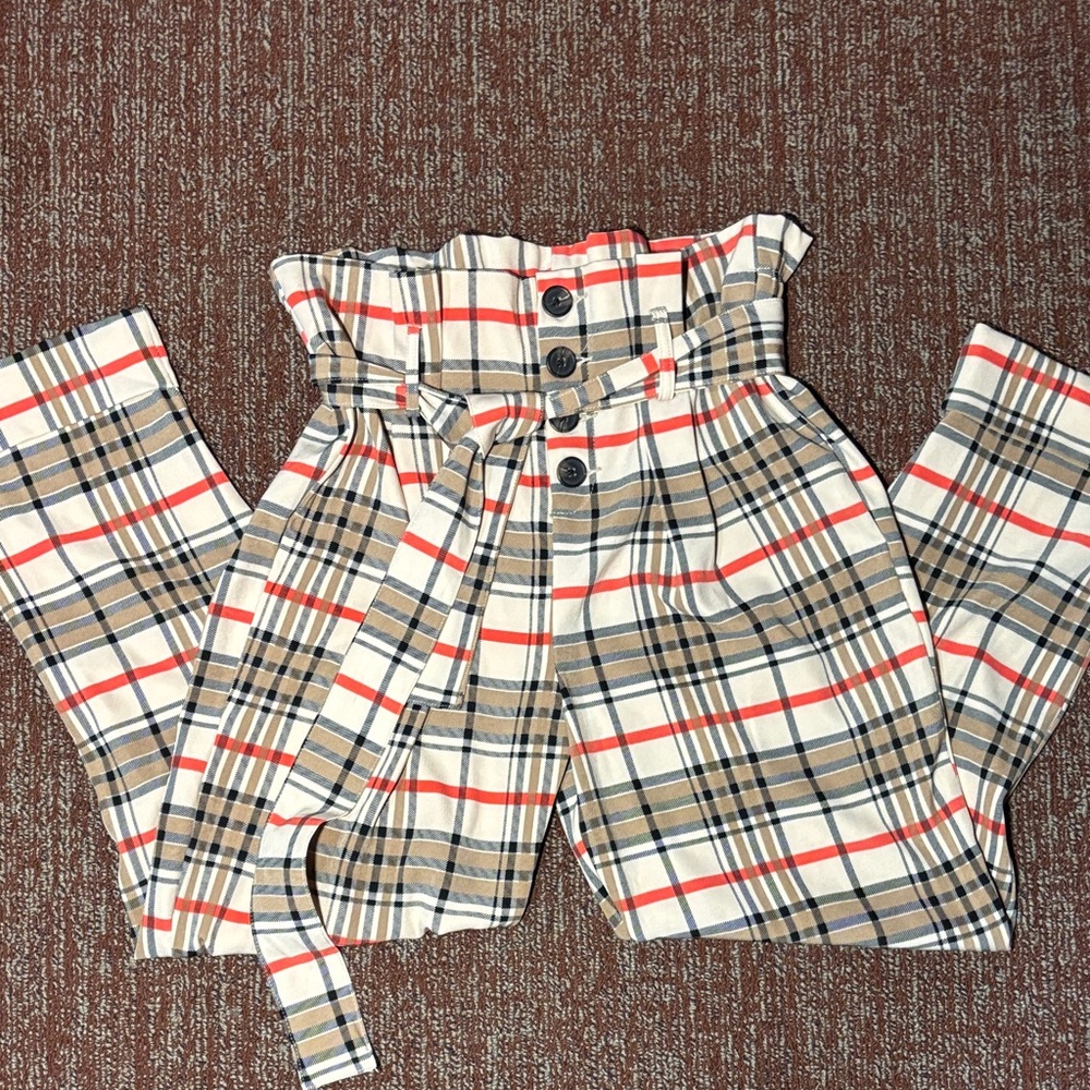 Like an Angel Plaid Trousers with Belt classic high waisted red/black/cream crop